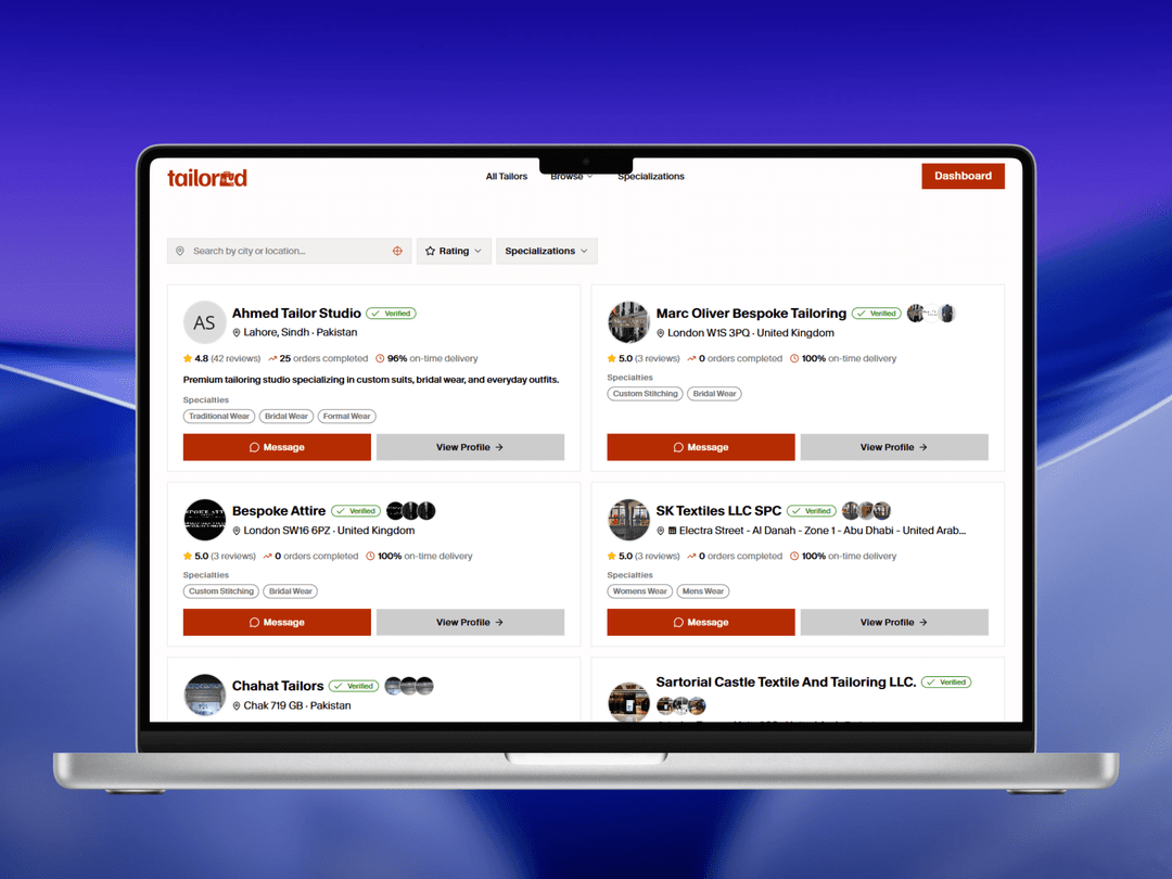 Browse tailors near you with reviews and ratings